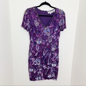 Vintage Black Tie Oleg Cassini Sequin Floral Dress